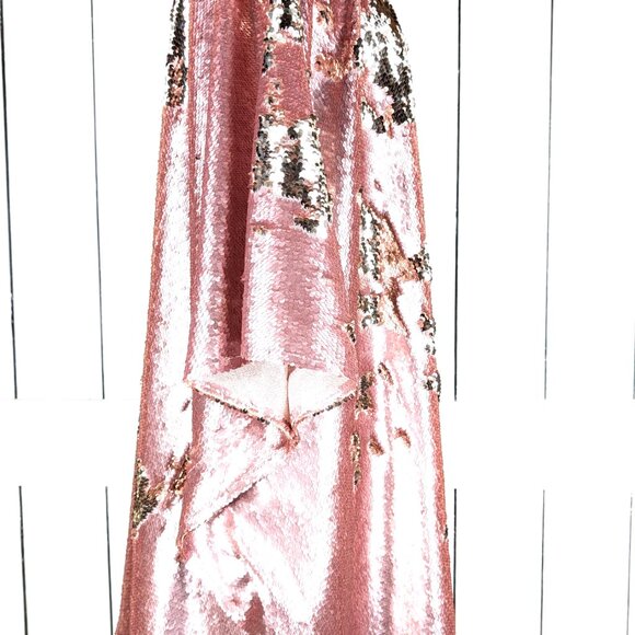 Pink gold two tone flip up reversible sequins caftan tunic cover up - Picture 5 of 6